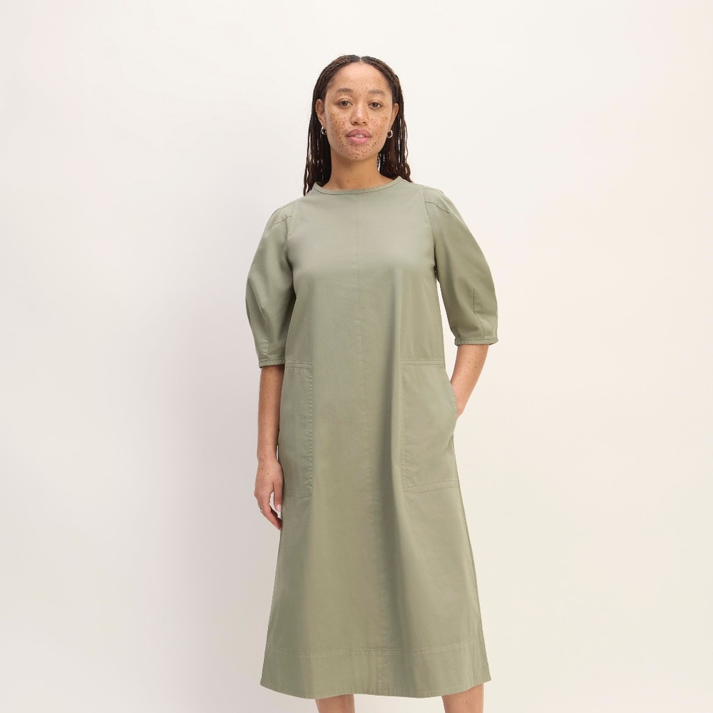 Everlane Women’s Puff‑Sleeve Midi Dress – Sage Green, Size M”